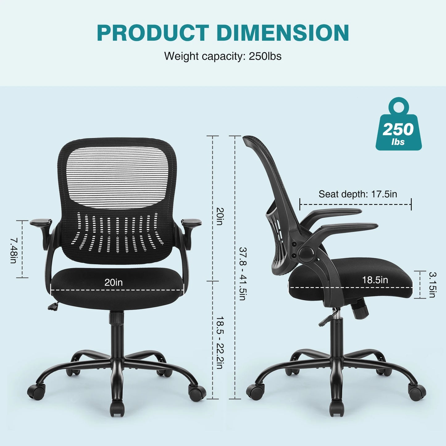Ergonomic Mesh Office Chair, No Headrest, Adjustable Height & Armrests