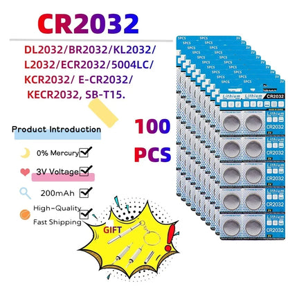 CR2032 Lithium Button Cell Batteries - 3V Coin Battery for Car Keys, Watches & Electronics