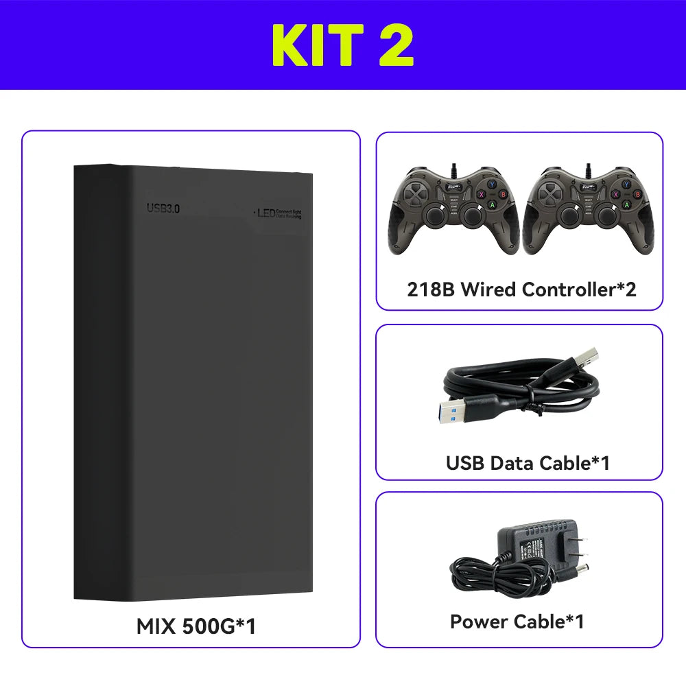 Retro Gaming External Hard Drive — 500GB, 38,000+ Games, 50+ Emulators (PS3/PS2/Switch/Xbox/Wii) - Flexivo