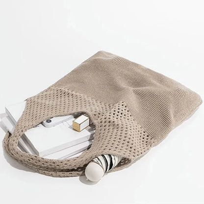 Crochet Tote Bag - Handwoven Hollow Knit Handbag for Women