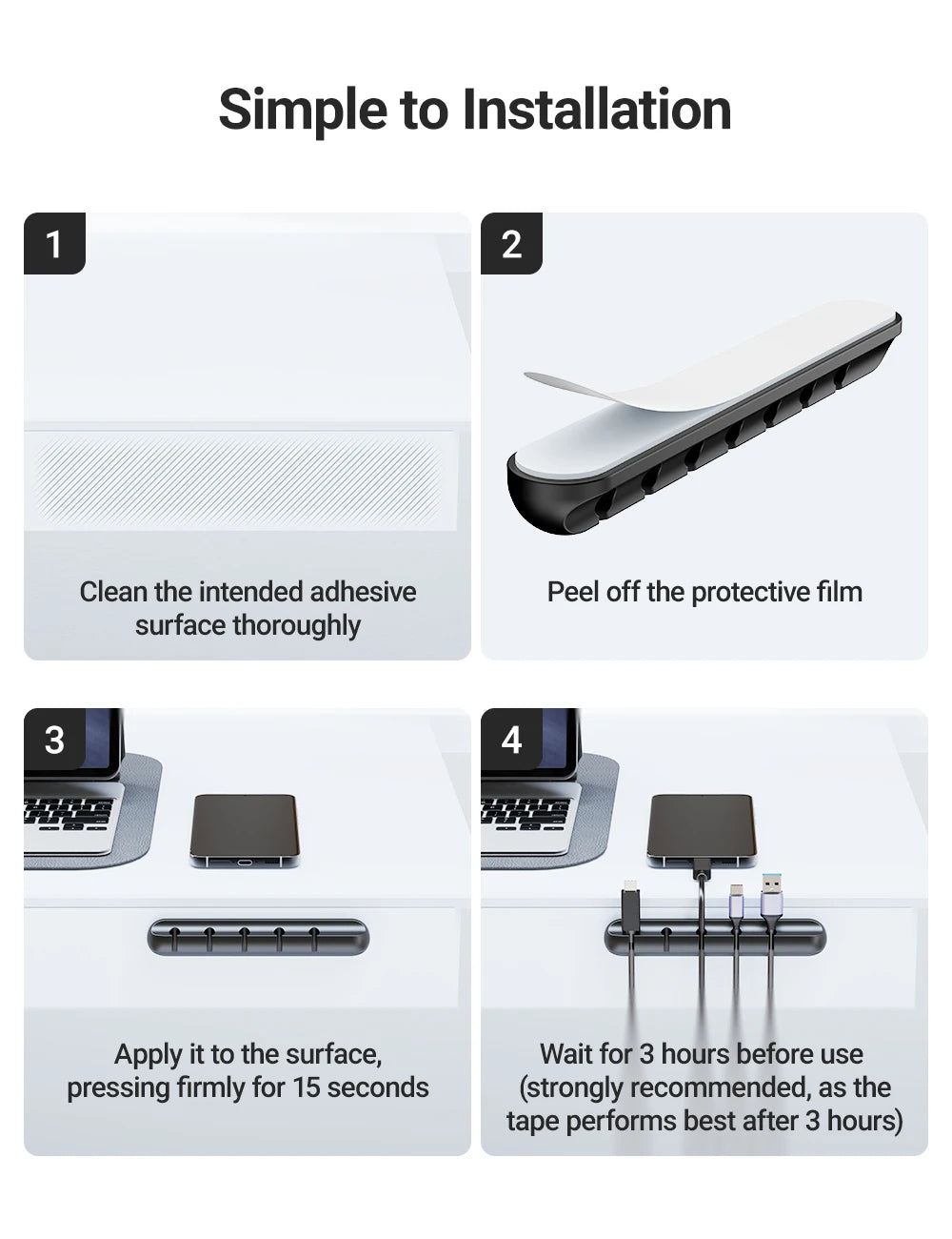 Adhesive Cable Organizer with 3, 5 or 7 Slots