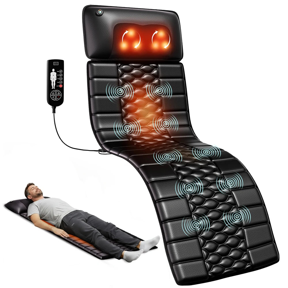 Full Body Massage Mat with Heat – 10 Vibrating Motors, 9 Intensity Levels & Foot Massager Option - Flexivo