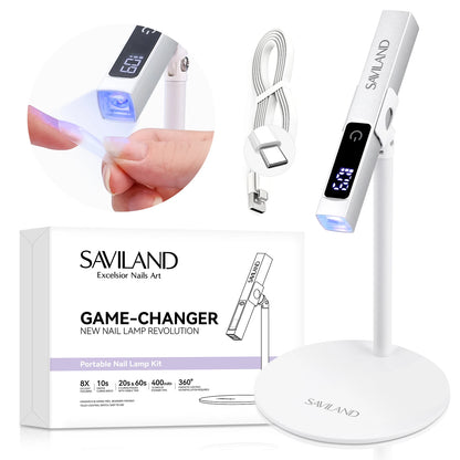 SAVILAND Rechargeable UV LED Nail Lamp - Portable Mini Nail Dryer with Magnetic Stand & LCD Timer