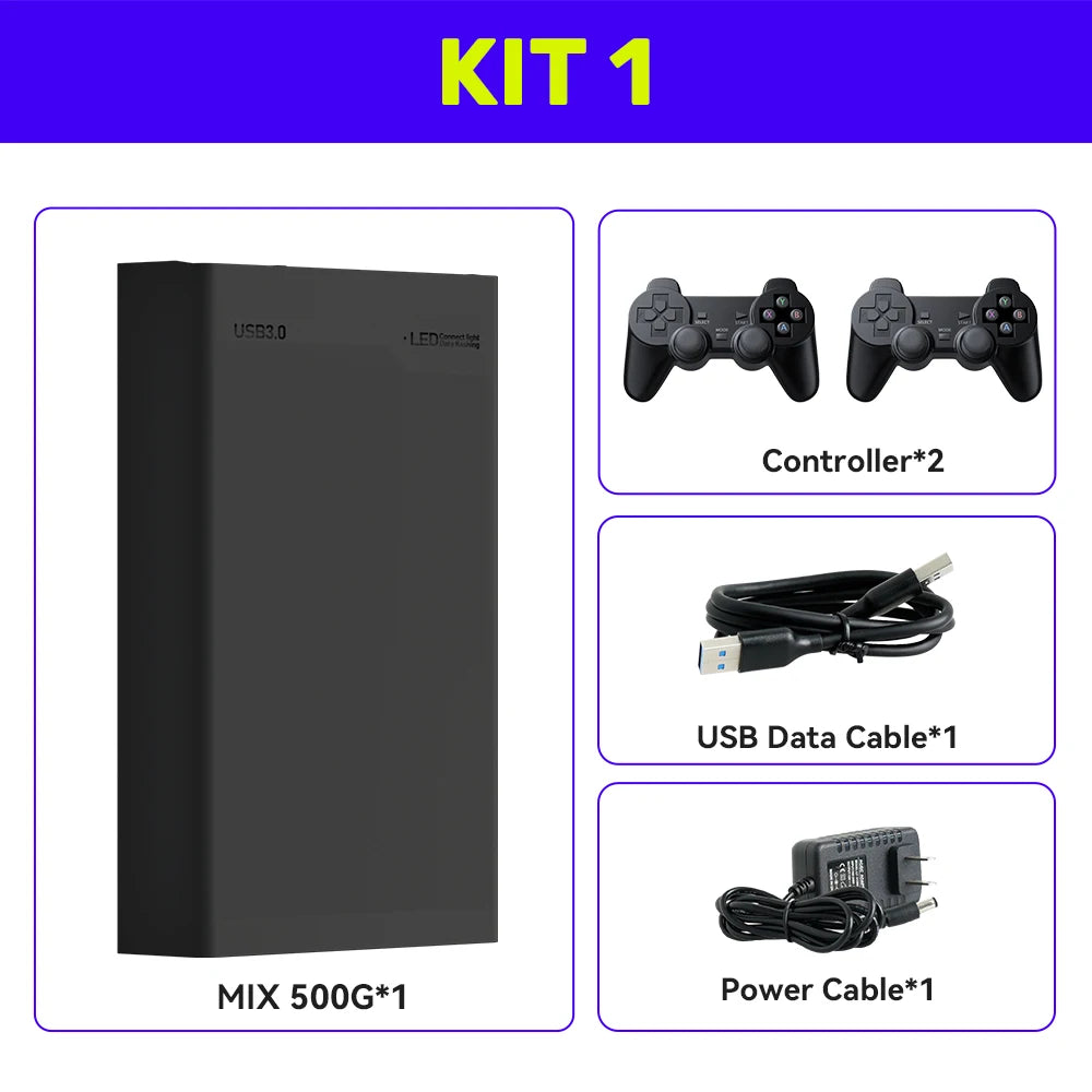Retro Gaming External Hard Drive — 500GB, 38,000+ Games, 50+ Emulators (PS3/PS2/Switch/Xbox/Wii) - Flexivo