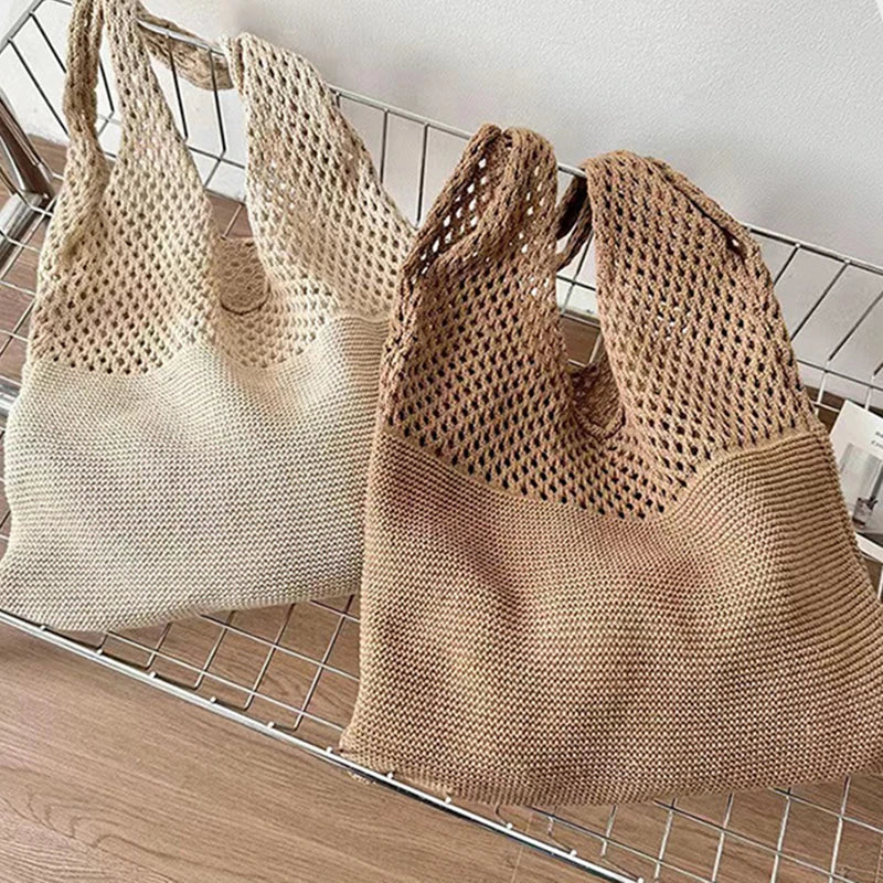 Crochet Tote Bag - Handwoven Hollow Knit Handbag for Women