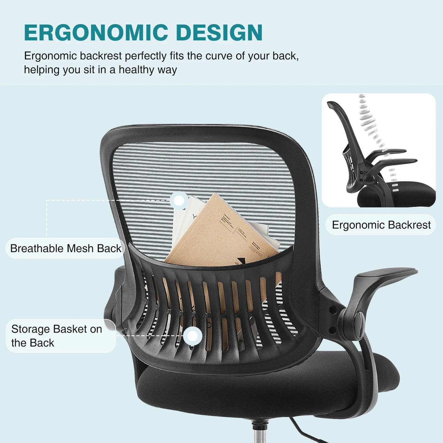 Ergonomic Mesh Office Chair, No Headrest, Adjustable Height & Armrests