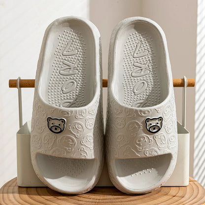 Little Bear Print Indoor Slides, Non-Slip Casual Slippers