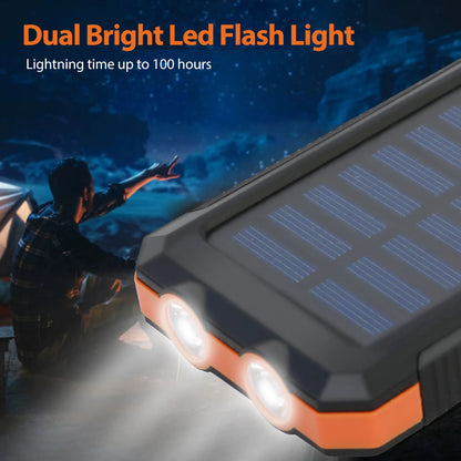20000mAh Solar Power Bank - Waterproof Portable Charger with Dual USB Ports & LED Flashlight