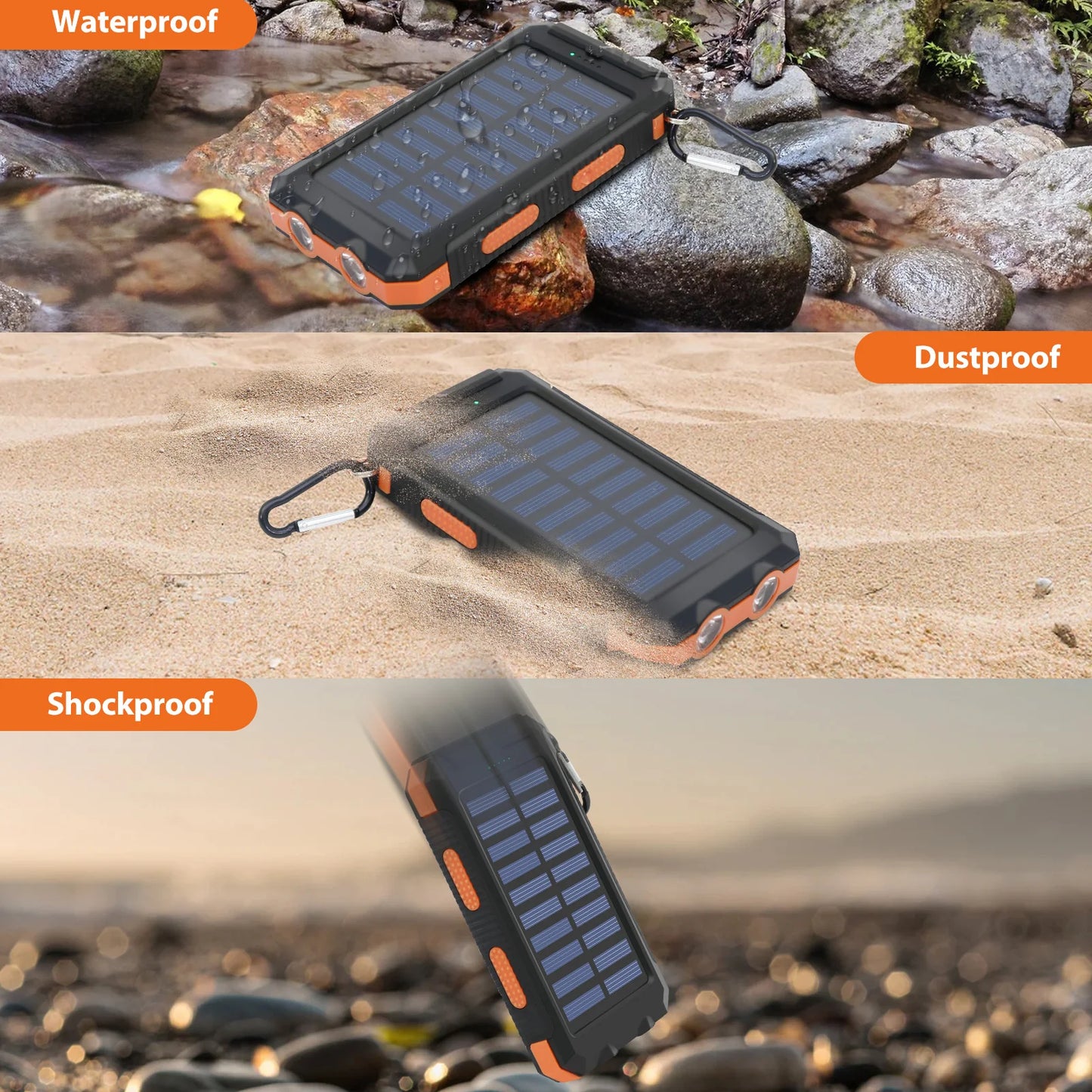 20000mAh Solar Power Bank - Waterproof Portable Charger with Dual USB Ports & LED Flashlight