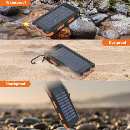20000mAh Solar Power Bank - Waterproof Portable Charger with Dual USB Ports & LED Flashlight