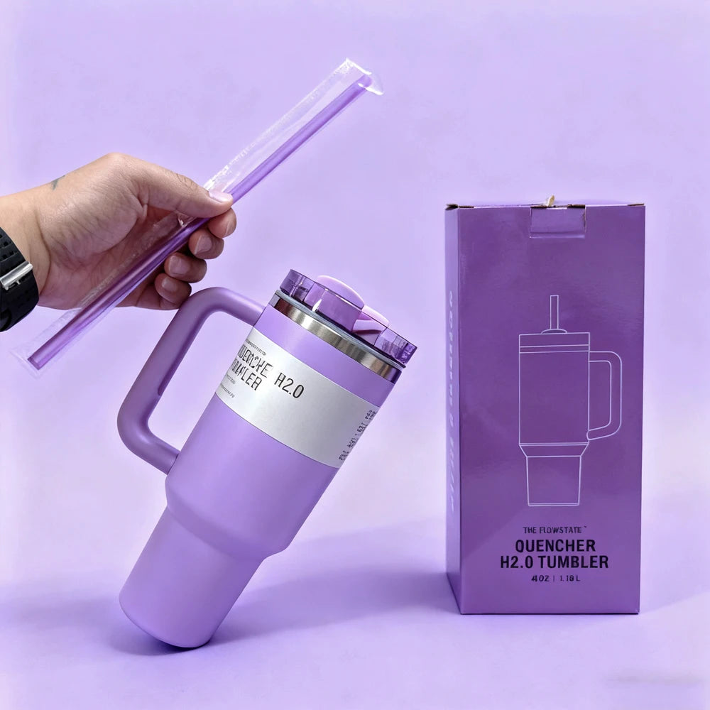 40oz Stainless Steel Insulated Travel Mug with Handle & Straw Lid