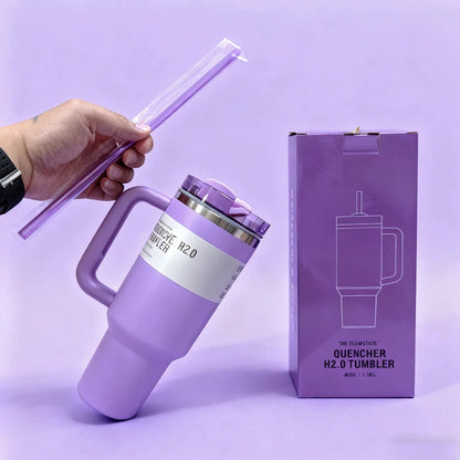 40oz Stainless Steel Insulated Travel Mug with Handle & Straw Lid