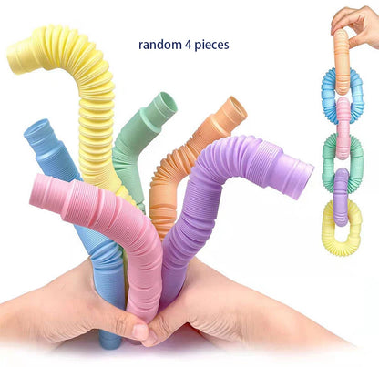 Mini Pop Tube Sensory Fidget Toys — 4 Pack, Colorful, Heavy-Duty