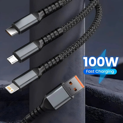 3-in-1 Braided USB Charging Cable - 47.2 in