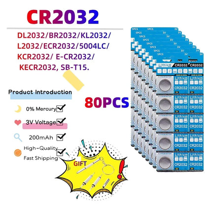 CR2032 Lithium Button Cell Batteries - 3V Coin Battery for Car Keys, Watches & Electronics