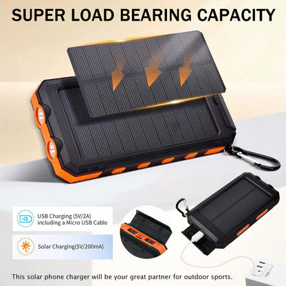 20000mAh Solar Power Bank - Waterproof Portable Charger with Dual USB Ports & LED Flashlight