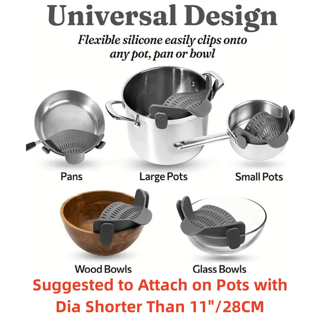 Adjustable Clip-On Pot Strainer — Food Grade Silicone