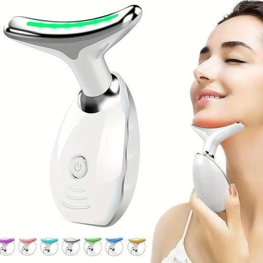 7LED Color Vibrating Neck Device Beauty Gift, neck and face skin massager, 1 piece set portable USB charging, electric Facial ma