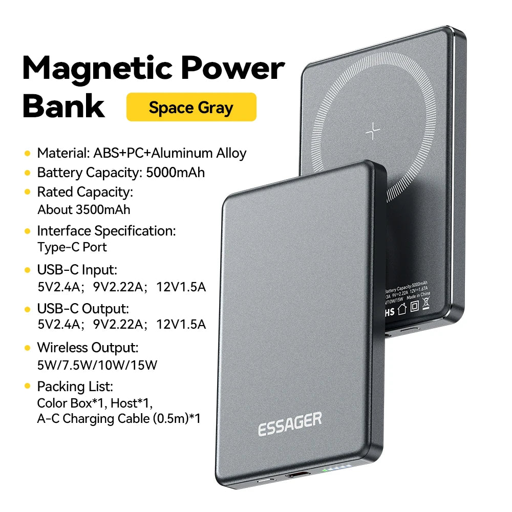 5000mAh Wireless Power Bank - Slim Design, 20W MagSafe Compatible Fast Charging - Flexivo