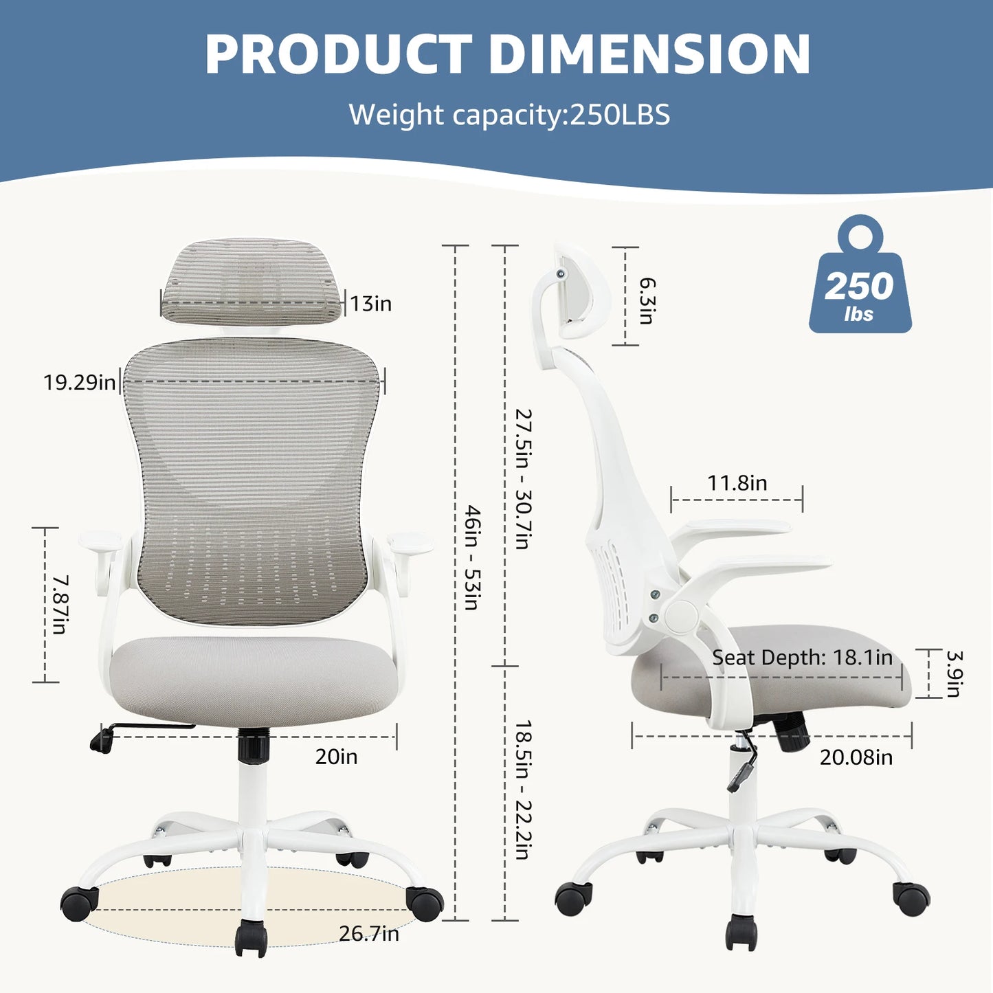 Ergonomic Mesh Office Chair with Flip-Up Arms & Adjustable Headrest