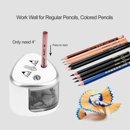 Dual-Hole Electric Pencil Sharpener — Auto, Fast & Quiet
