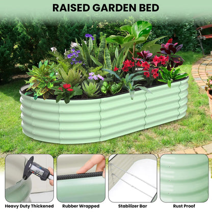 2-Pack Oval Galvanized Steel Raised Garden Bed – Anti-Rust Metal Planter Box for Vegetables, Herbs & Flowers - Flexivo