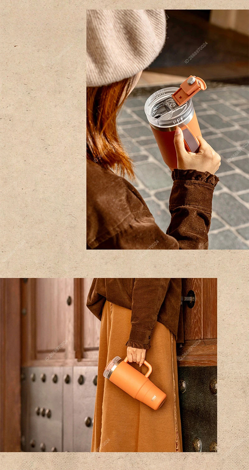Vacuum Insulated Travel Mug with Straw & Handle for Ultimate Convenience - Flexivo