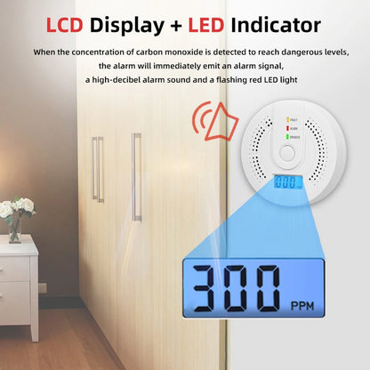 Digital Carbon Monoxide Detector with LED Display & Sound Alarm - Battery Powered CO Monitor
