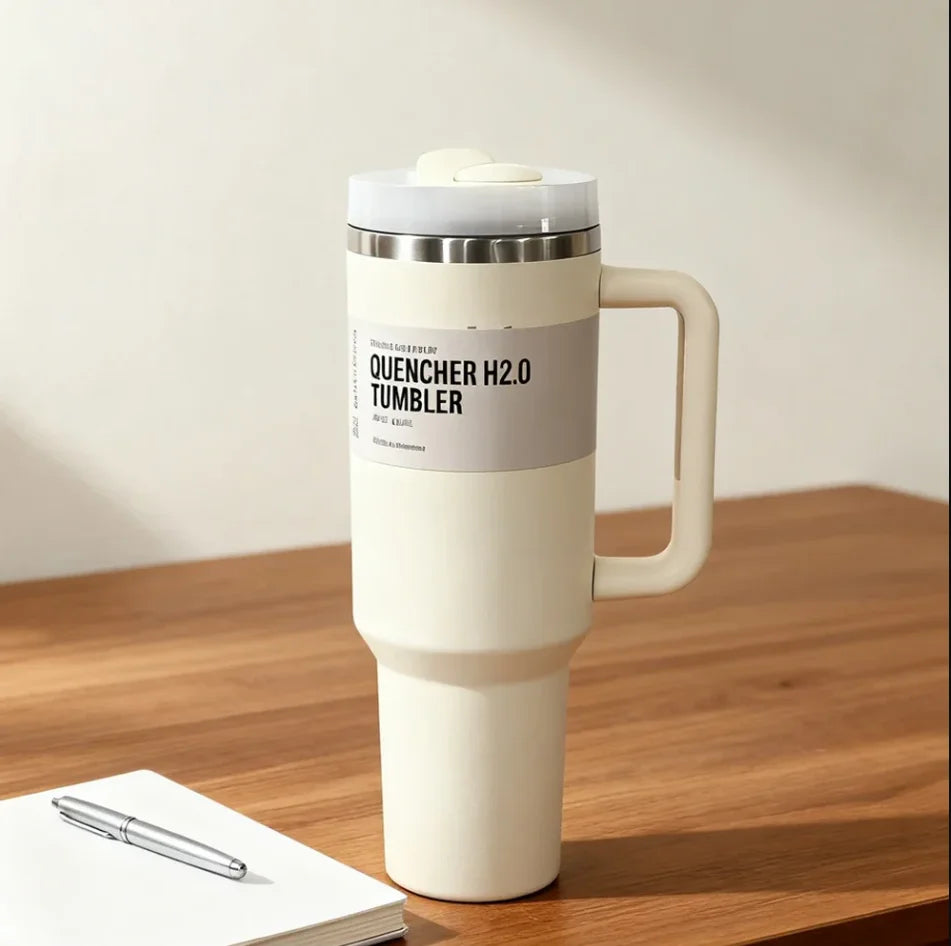 40oz Stainless Steel Insulated Travel Mug with Handle & Straw Lid