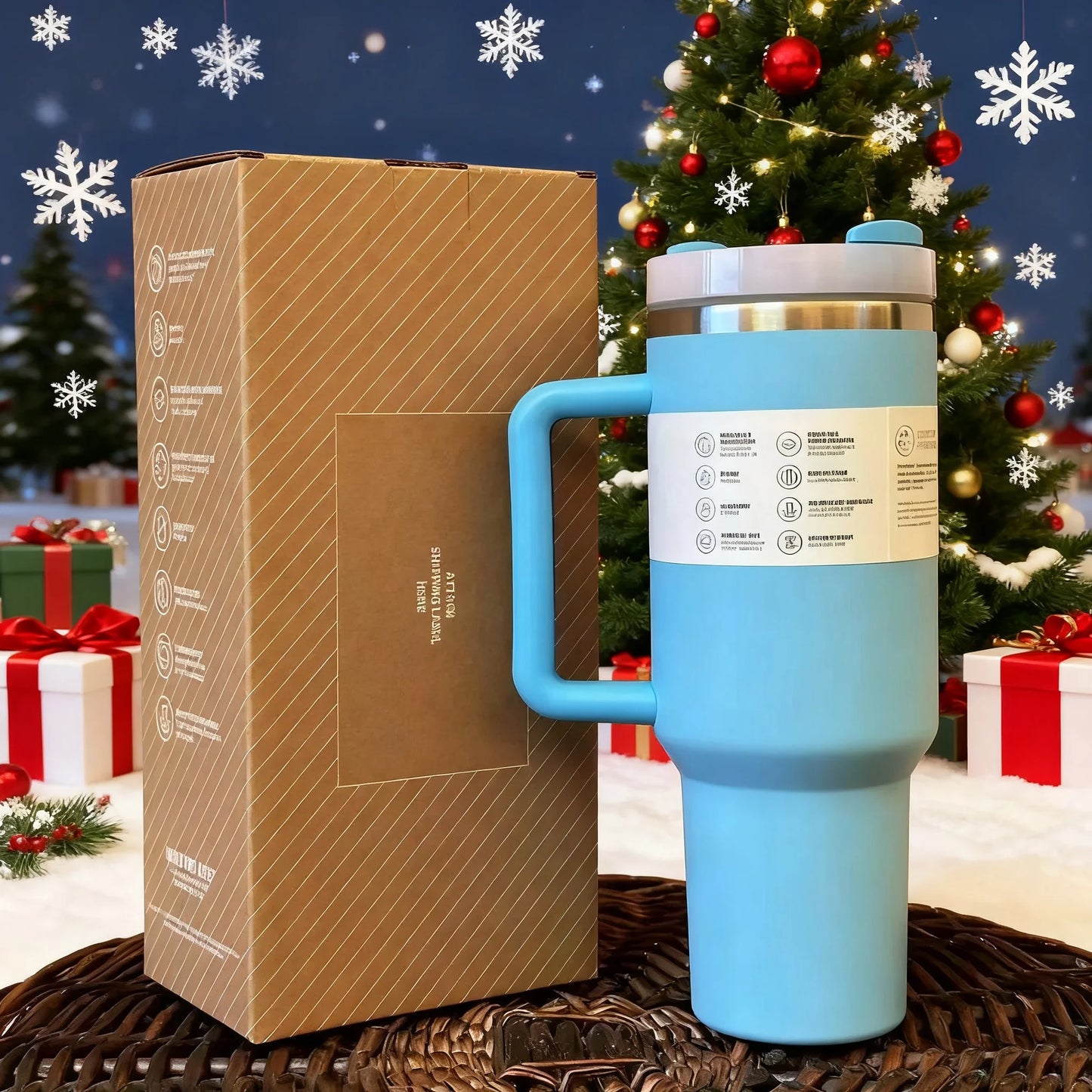 40oz Stainless Steel Insulated Travel Mug with Handle & Straw Lid