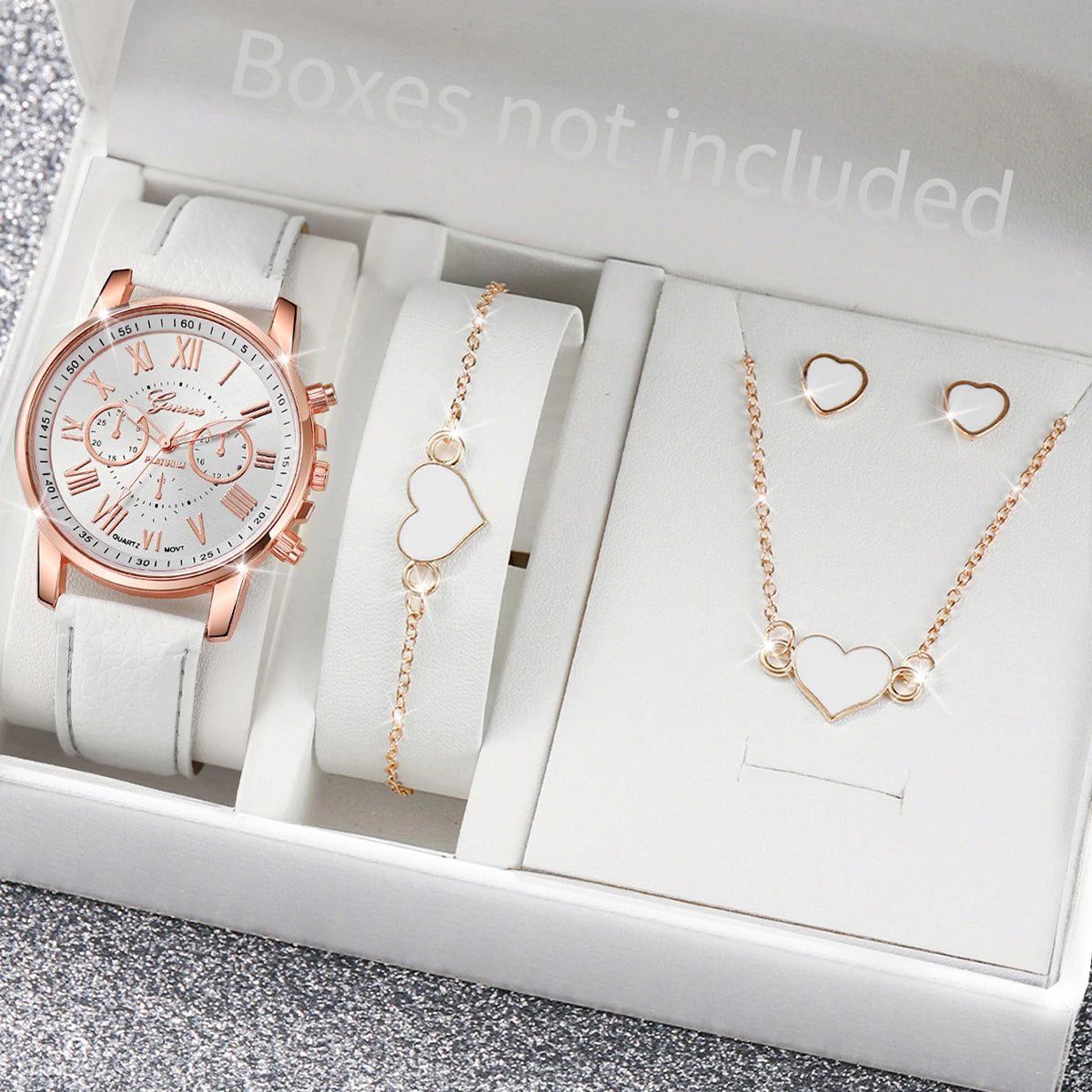 Women's Quartz Watch & Heart Jewelry Set