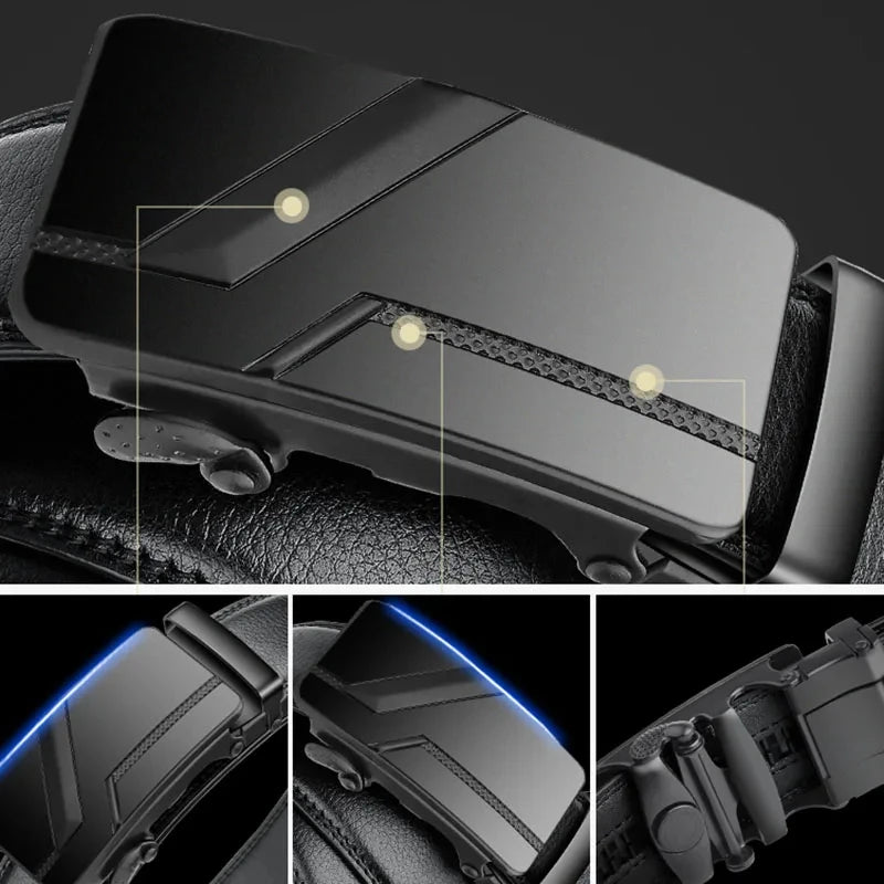 Men's Black PU Belt with Automatic Buckle