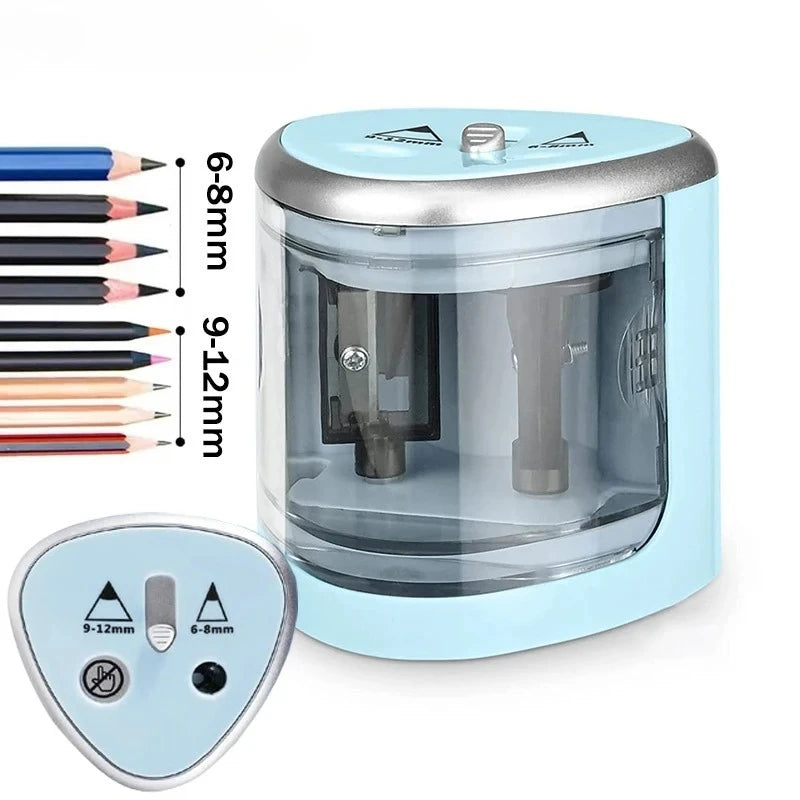 Dual-Hole Electric Pencil Sharpener — Auto, Fast & Quiet
