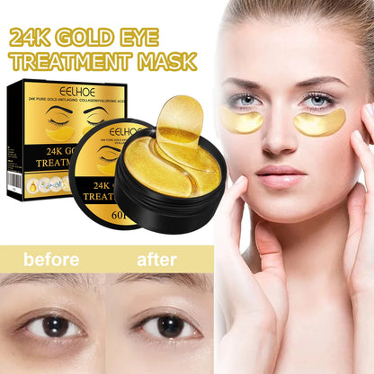 24K Gold Eye Masks - 60 Patches for Dark Circles, Puffiness & Anti-Aging
