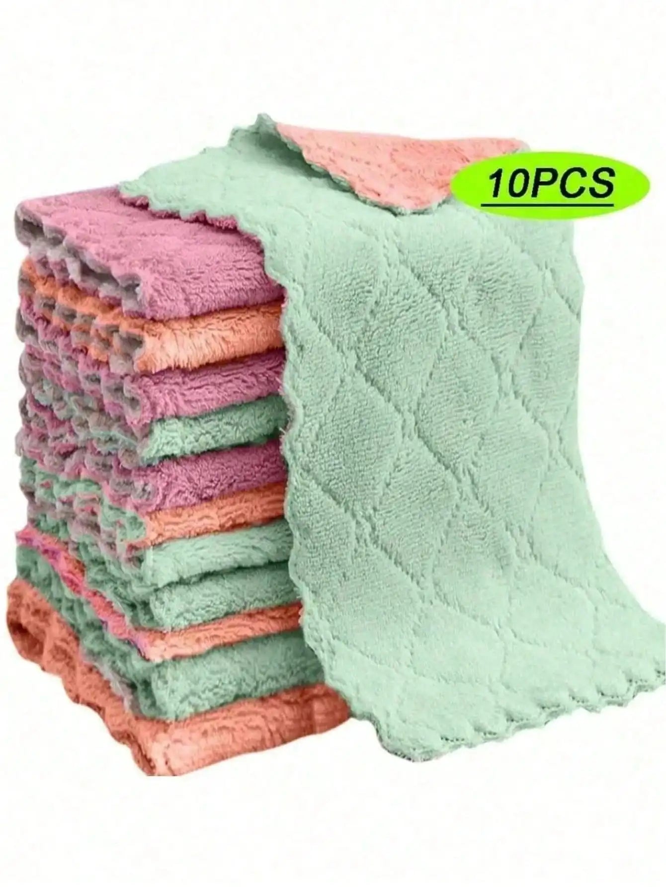 10-Piece Microfiber Kitchen Dish Towels - Super Absorbent Coral Velvet Non-Stick Oil Cleaning Cloths