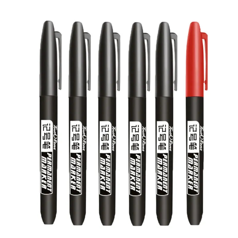 6-Pack Permanent Marker Pens — Waterproof, Quick-Dry, Fine Tip