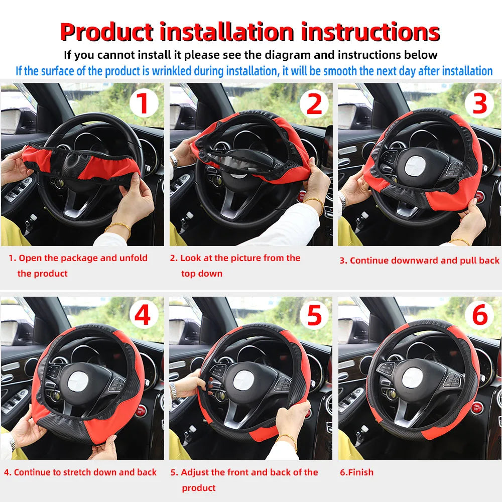 PU Steering Wheel Cover for 14.5–15 in Wheels