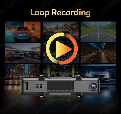 4K WiFi 3-Channel Dash Cam - 11.26" Rearview Mirror with Front, Rear & Interior Cameras