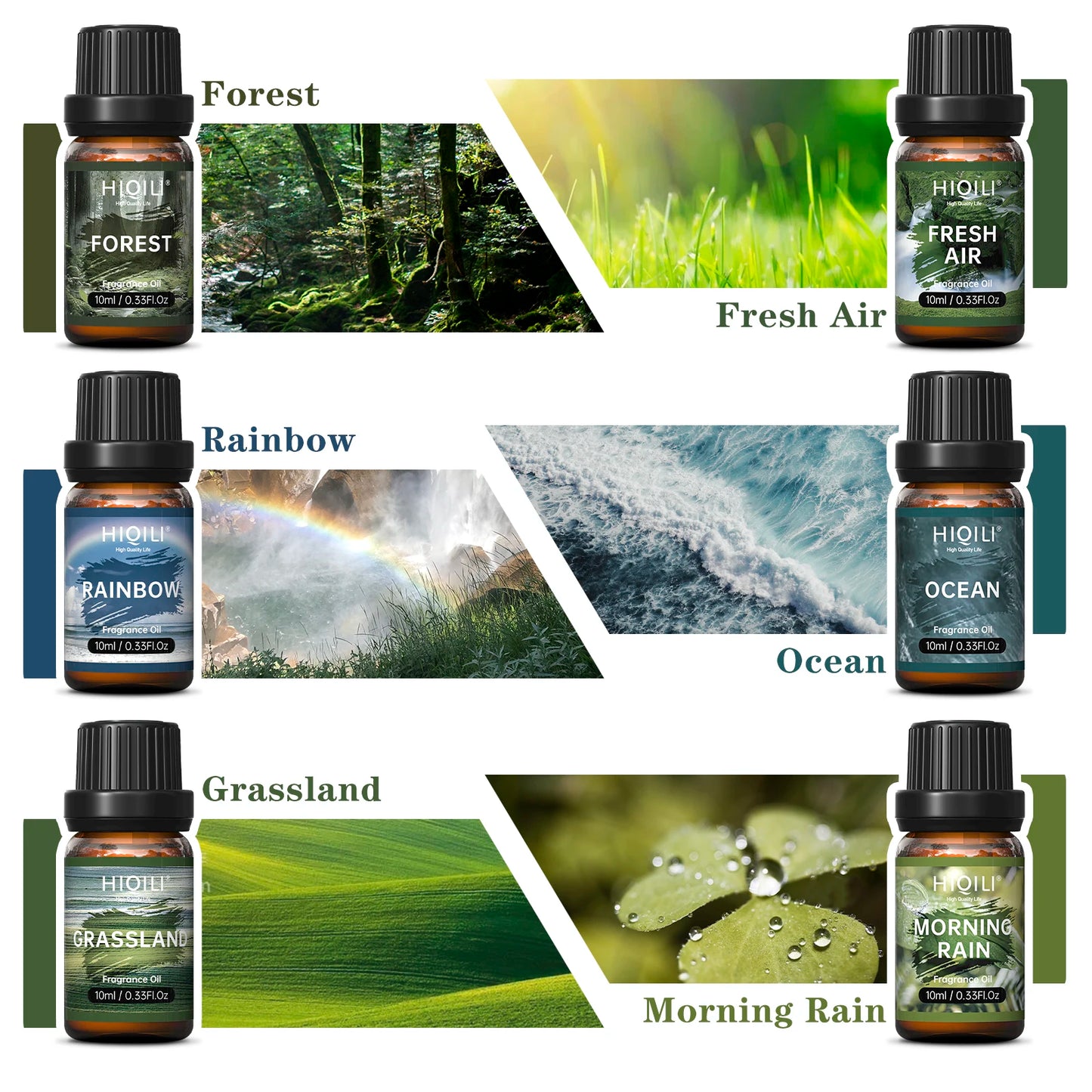 HIQILI Nature-Inspired Fragrance Oil Set - 6 Premium Scents for Aromatherapy, Diffusers, Humidifiers & Candles (10ml)