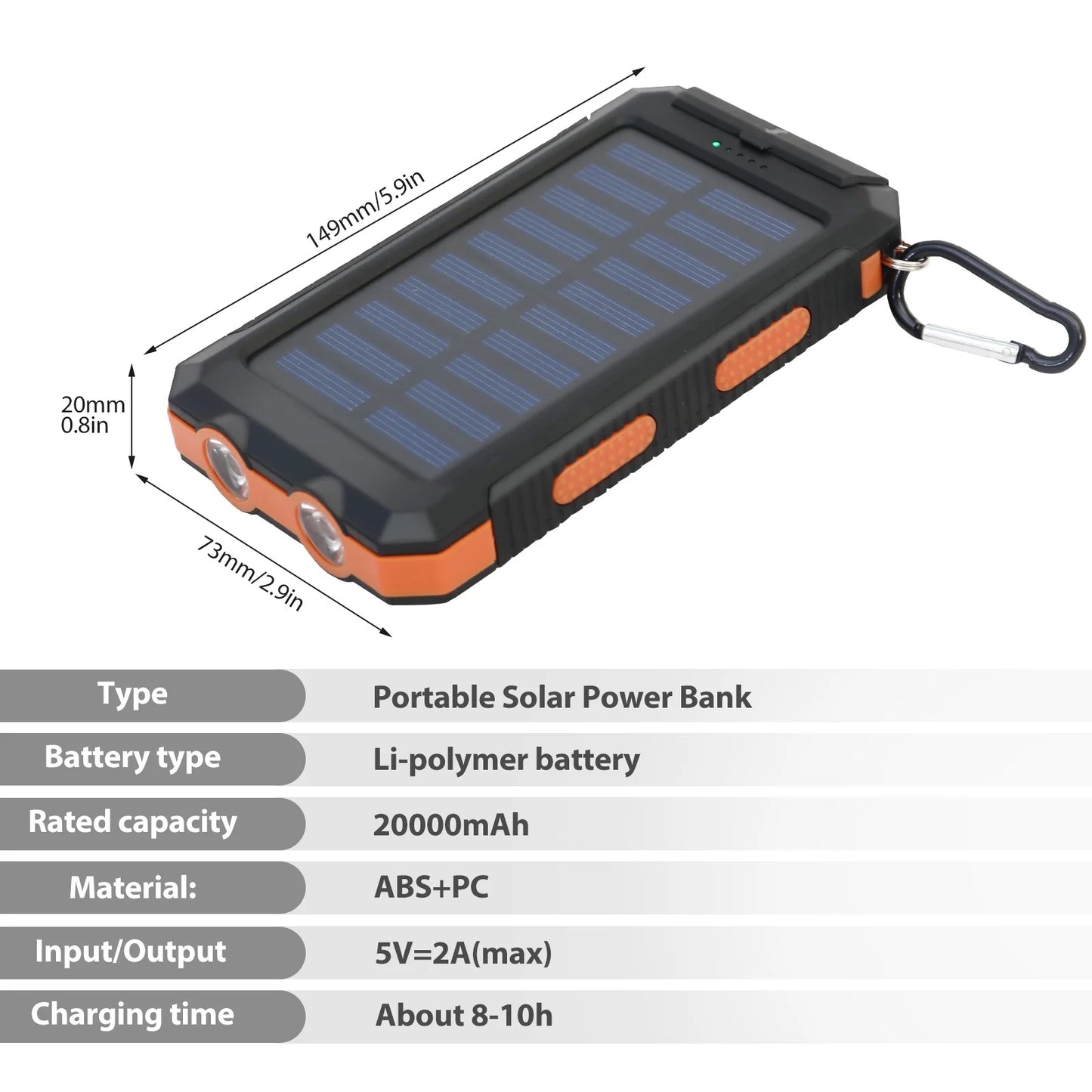20,000mAh Solar Power Bank with LED Flashlight & Compass