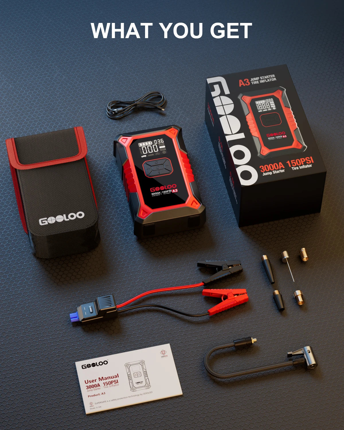 Jump Starter & Air Compressor — 3000A Peak, 12000mAh, 150PSI for Gas & Diesel Engines - Flexivo