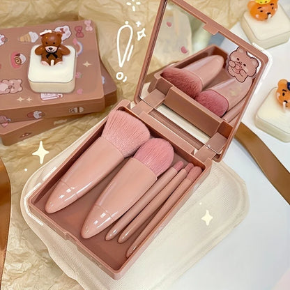 5-Piece Travel Makeup Brush Set with Mirror