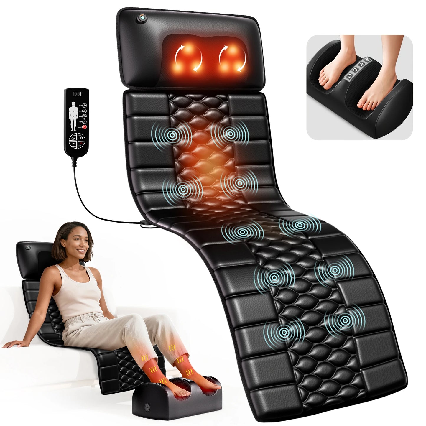 Full Body Massage Mat with Heat – 10 Vibrating Motors, 9 Intensity Levels & Foot Massager Option - Flexivo