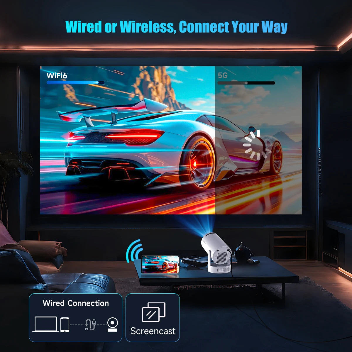 Magcubic HY300 Pro+ Mini Projector — Android 14, WiFi 6, 8000 Lumens