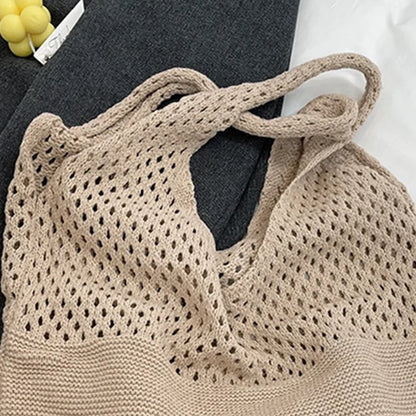 Crochet Tote Bag - Handwoven Hollow Knit Handbag for Women