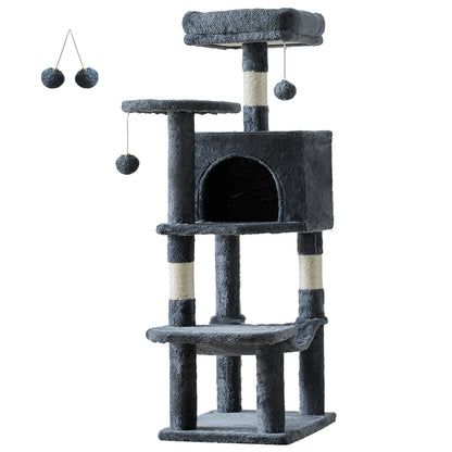 44-Inch Cat Tree Tower — Multi-Level, Sisal Scratching Posts, Hammock