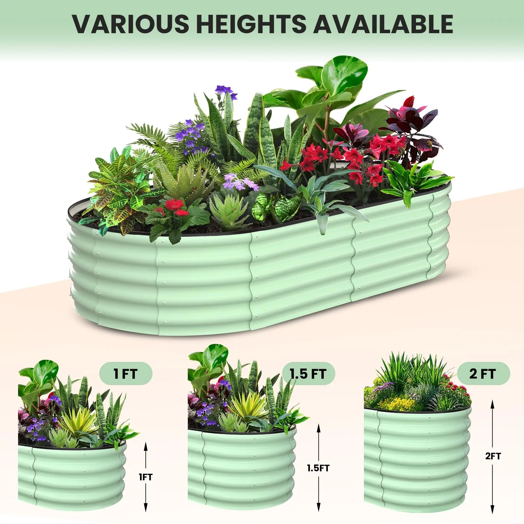 2-Pack Oval Galvanized Steel Raised Garden Bed – Anti-Rust Metal Planter Box for Vegetables, Herbs & Flowers - Flexivo