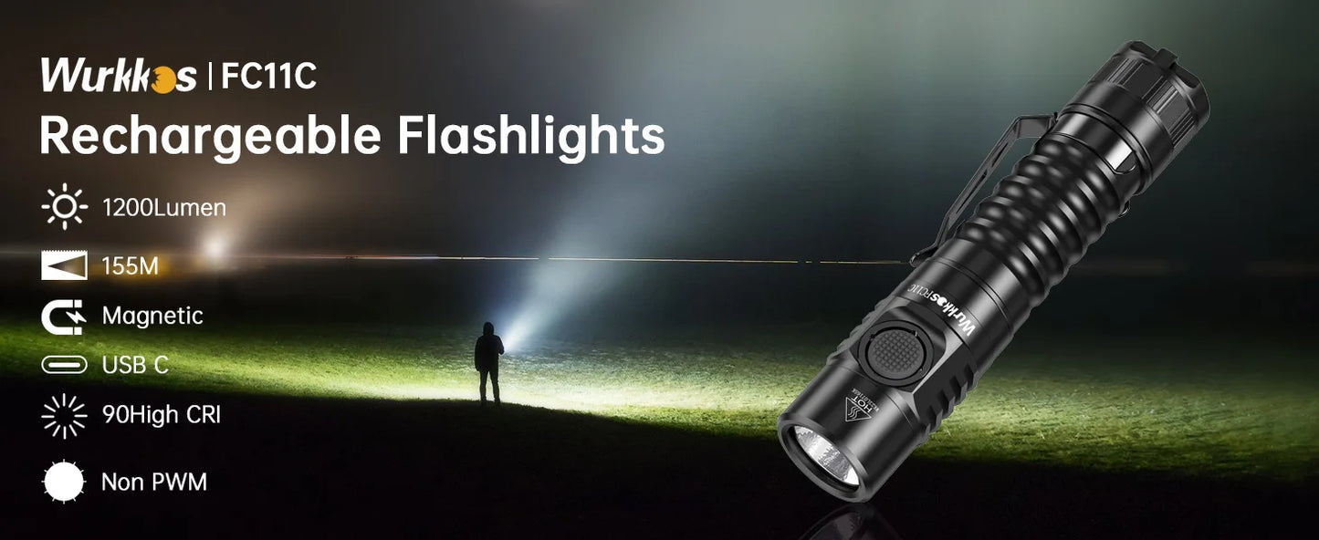 Wurkkos FC11C 519A EDC Flashlight — USB-C Rechargeable, IP68, Magnetic Tail