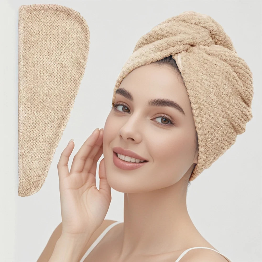 Textured Hair Towel Wrap with Button Fastening