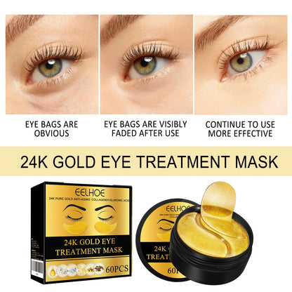 24K Gold Eye Masks - 60 Patches for Dark Circles, Puffiness & Anti-Aging